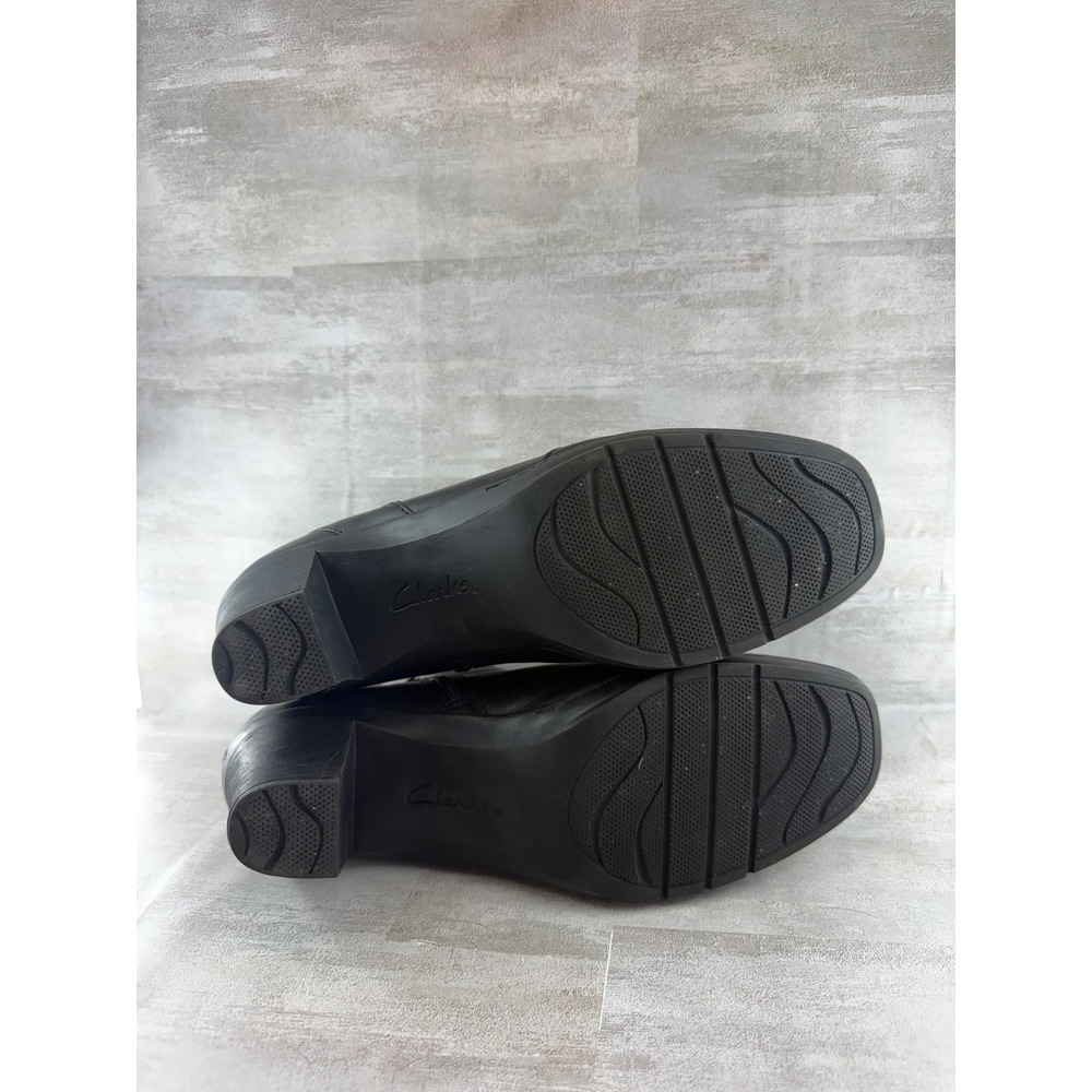 Clarks Women Black Leather Square Toe Block Heel Ankle Boots 80486 Size 12M - Picture 9 of 10